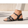 sandale dama negre din piele naturala cu barete multiple si insertie print sarpe clp15n
